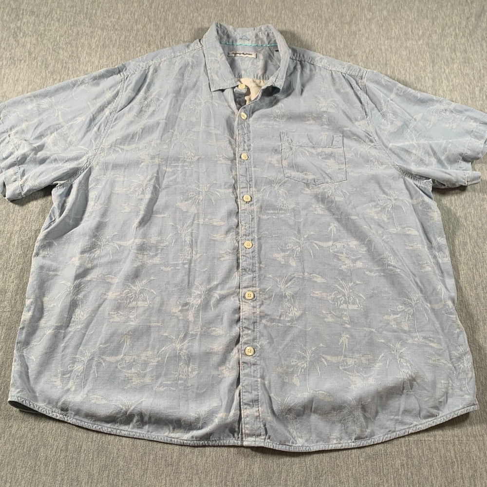 Tommy Bahama Shirt Mens 3XLB Blue Silk Floral Palm Lightweight‎